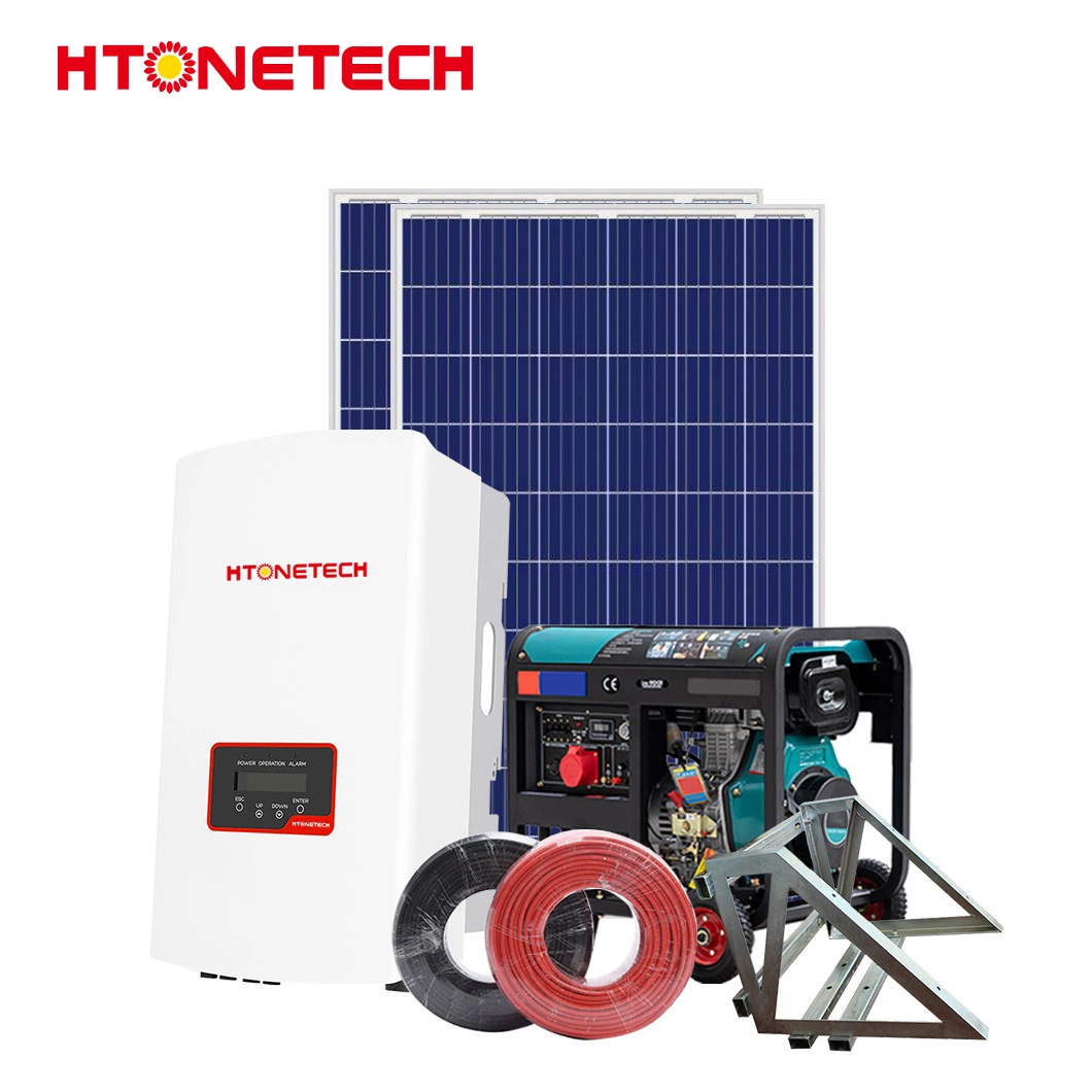 Htonetech Monocrystalline 48 Volt Solar Panel Solar Hybrid Inverter China 500 W Hybrid Solar Power System with Automatic Control Panel Diesel Generator
