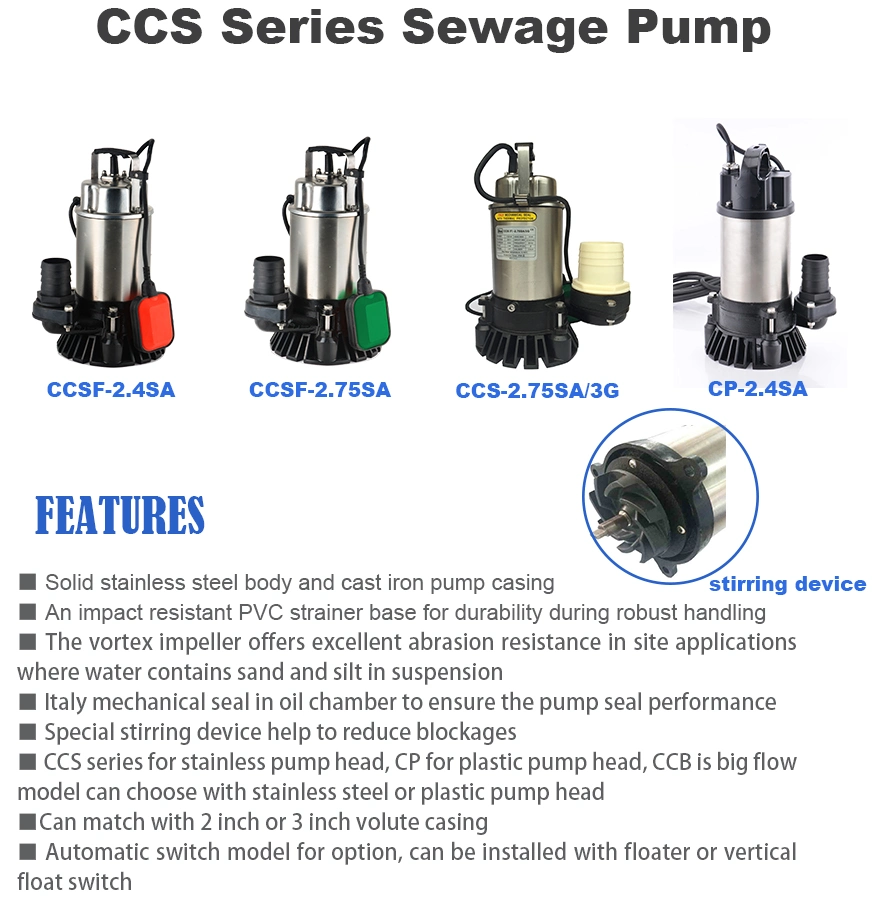 400W Centrifugal Electric Industrial Factory Construction Engineering Sewage Dirty Water Drainage Vortex Submersible Pump with Stirring Device